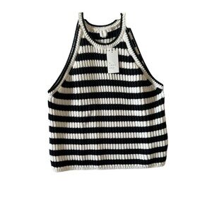 A New Day 1X Knitted Top Black and White Striped Women's Top
